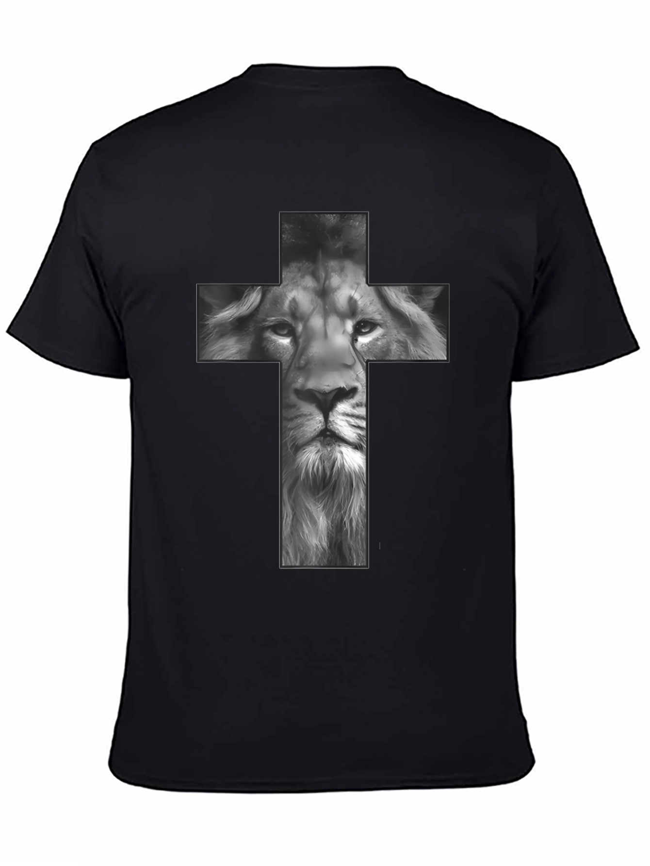 Lion Cross Graphic Tee - Black Religious T-Shirt