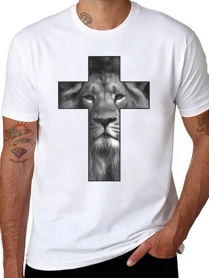 Lion Cross Graphic Tee - Black Religious T-Shirt