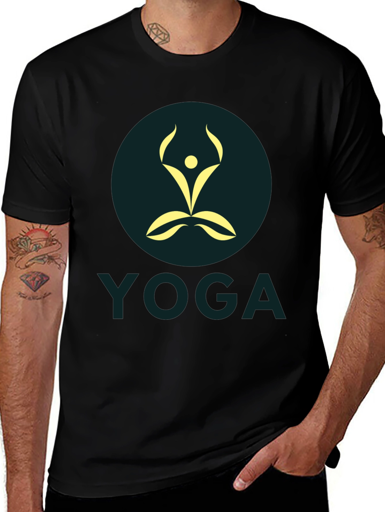 Mens Black Yoga Graphic T-Shirt