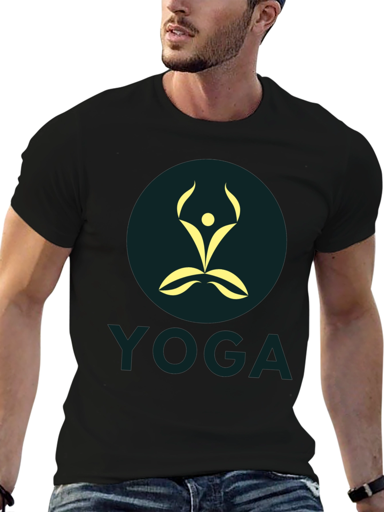 Mens Black Yoga Graphic T-Shirt