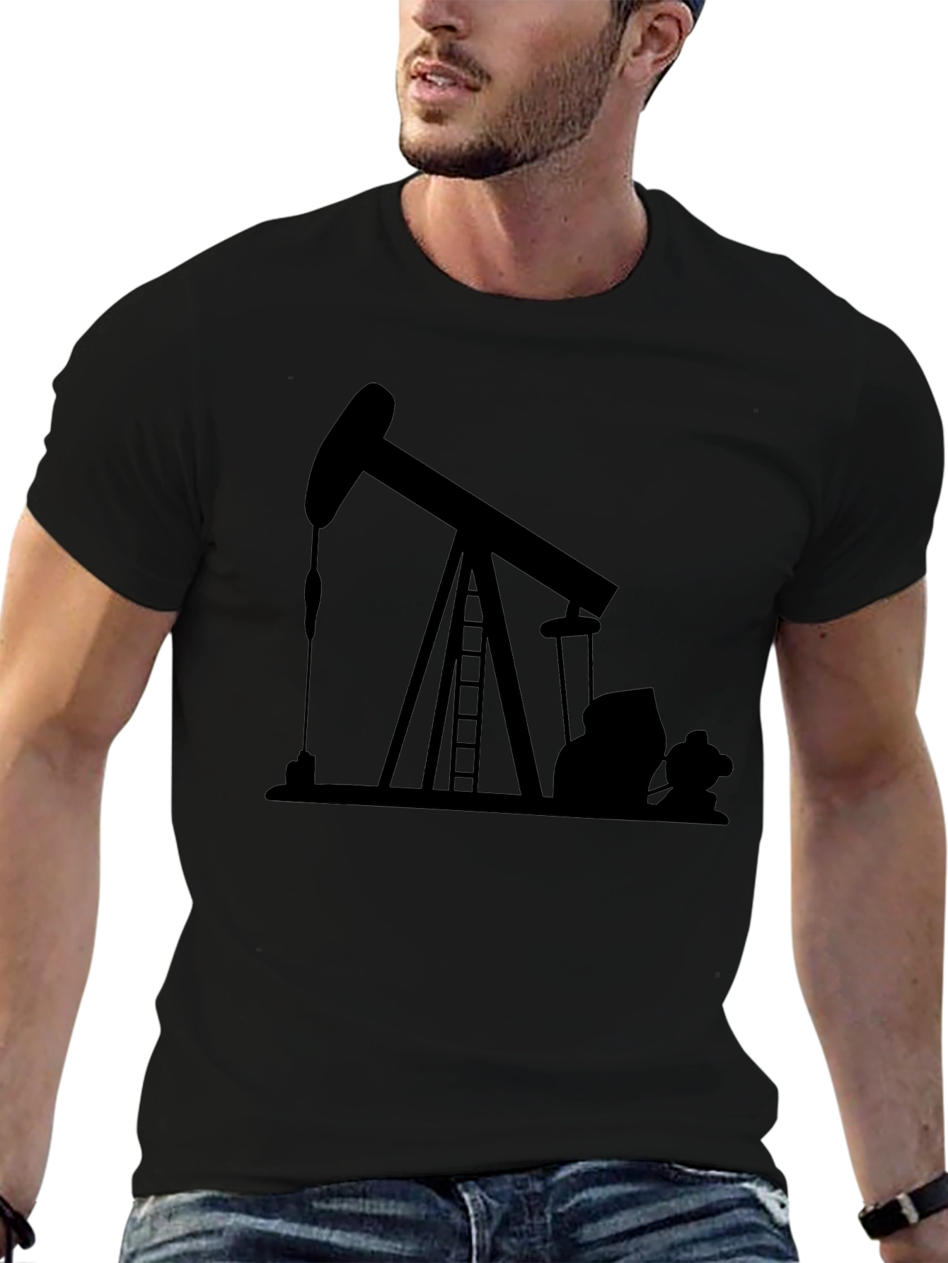 Oil Derrick Graphic T-Shirt - Black