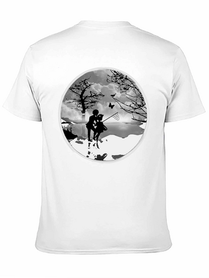Silhouette Couple Catching Butterfly Black T-Shirt