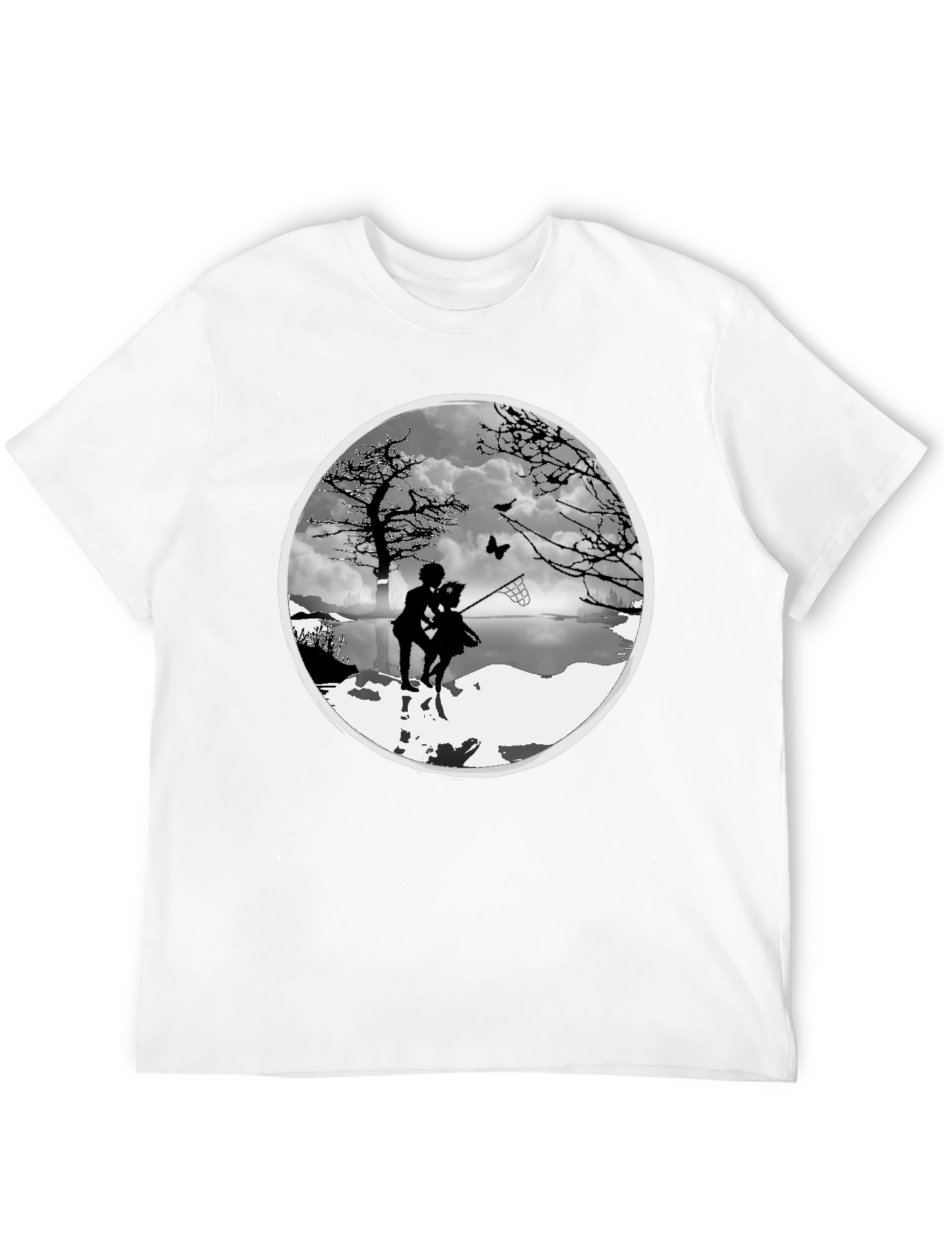 Silhouette Couple Catching Butterfly Black T-Shirt
