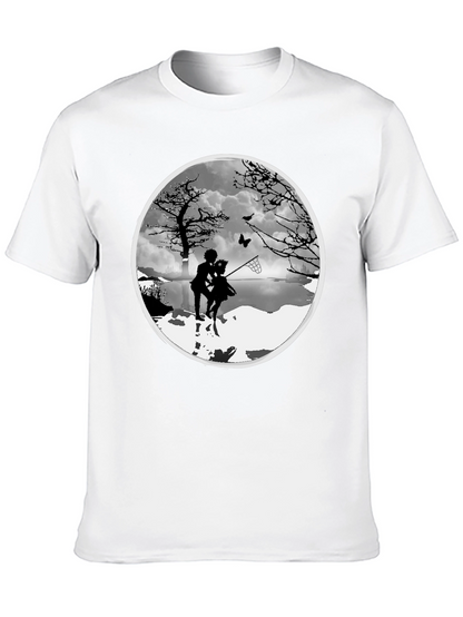Silhouette Couple Catching Butterfly Black T-Shirt