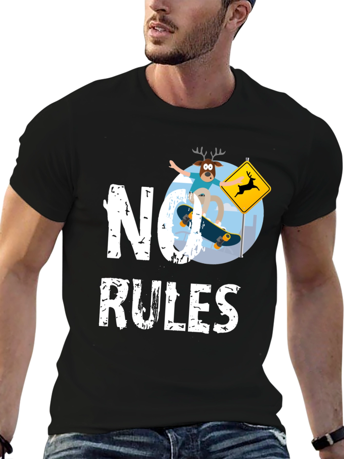 No Rules Deer Skateboard Graphic Tee