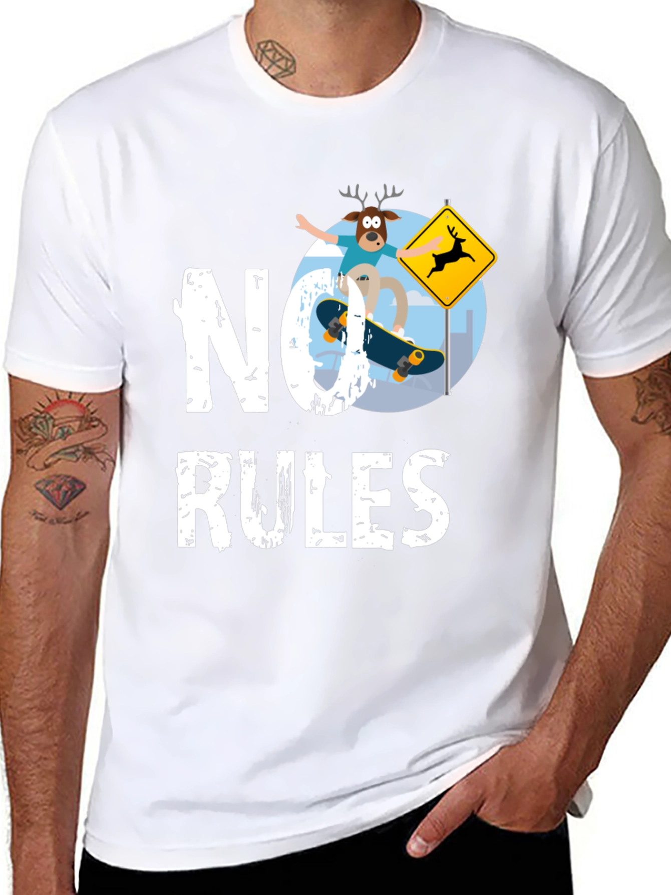 No Rules Deer Skateboard Graphic Tee