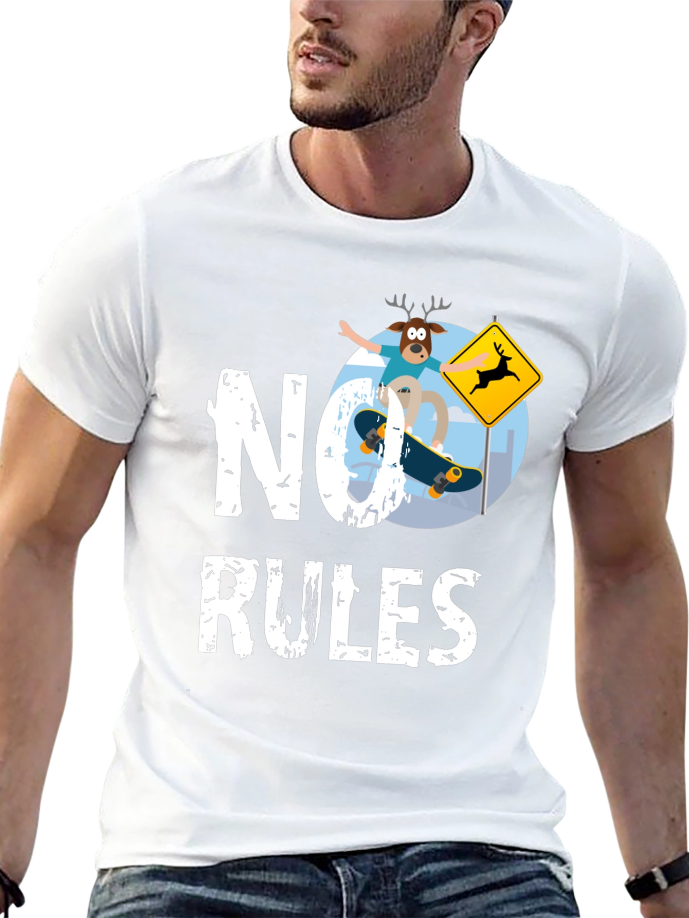 No Rules Deer Skateboard Graphic Tee