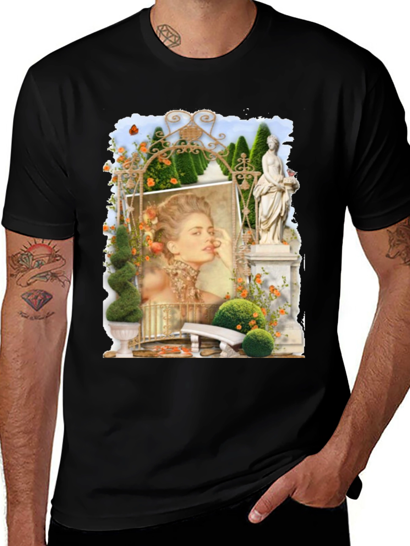 Elegant Garden Portrait Black T-Shirt