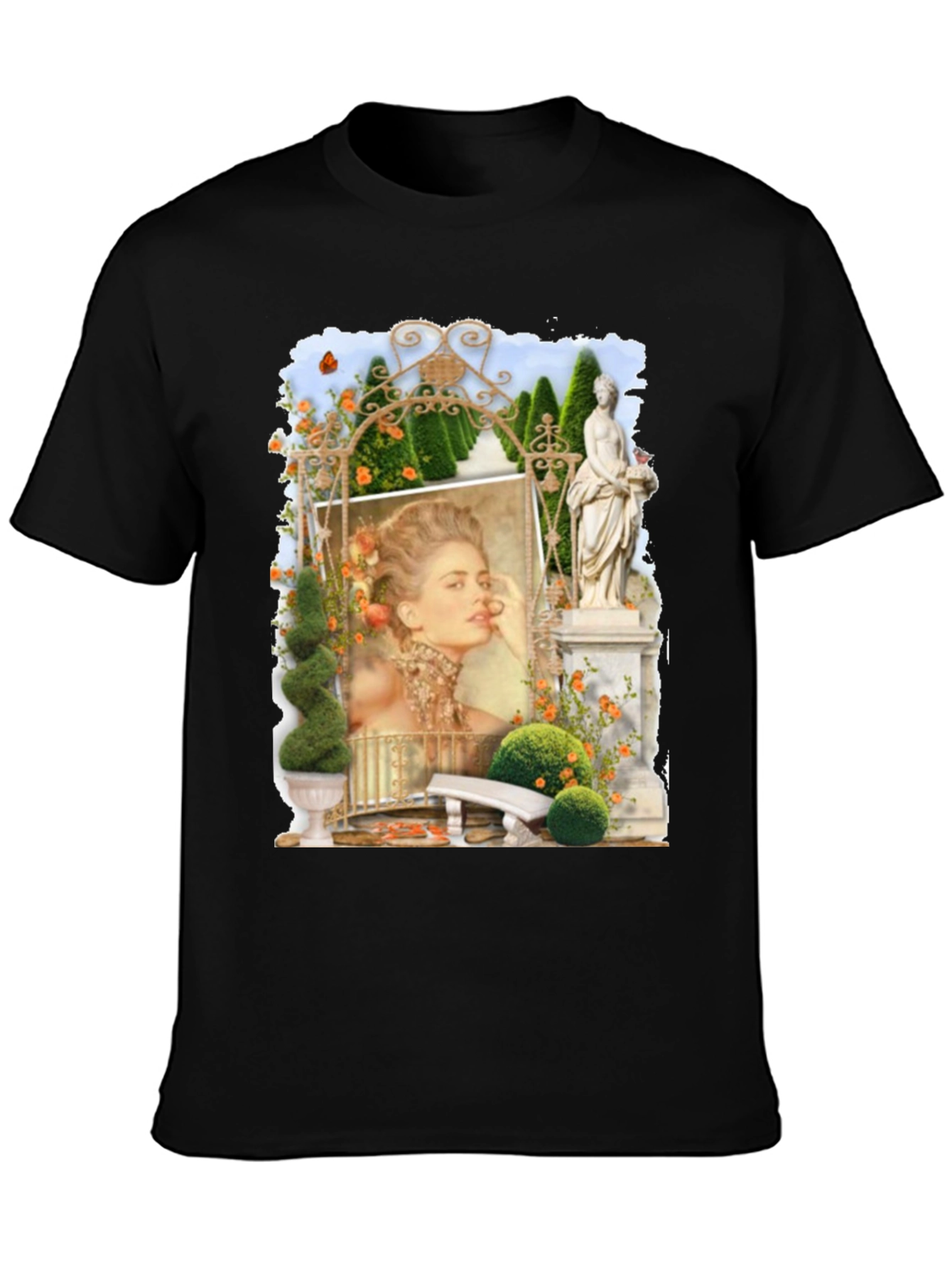 Elegant Garden Portrait Black T-Shirt