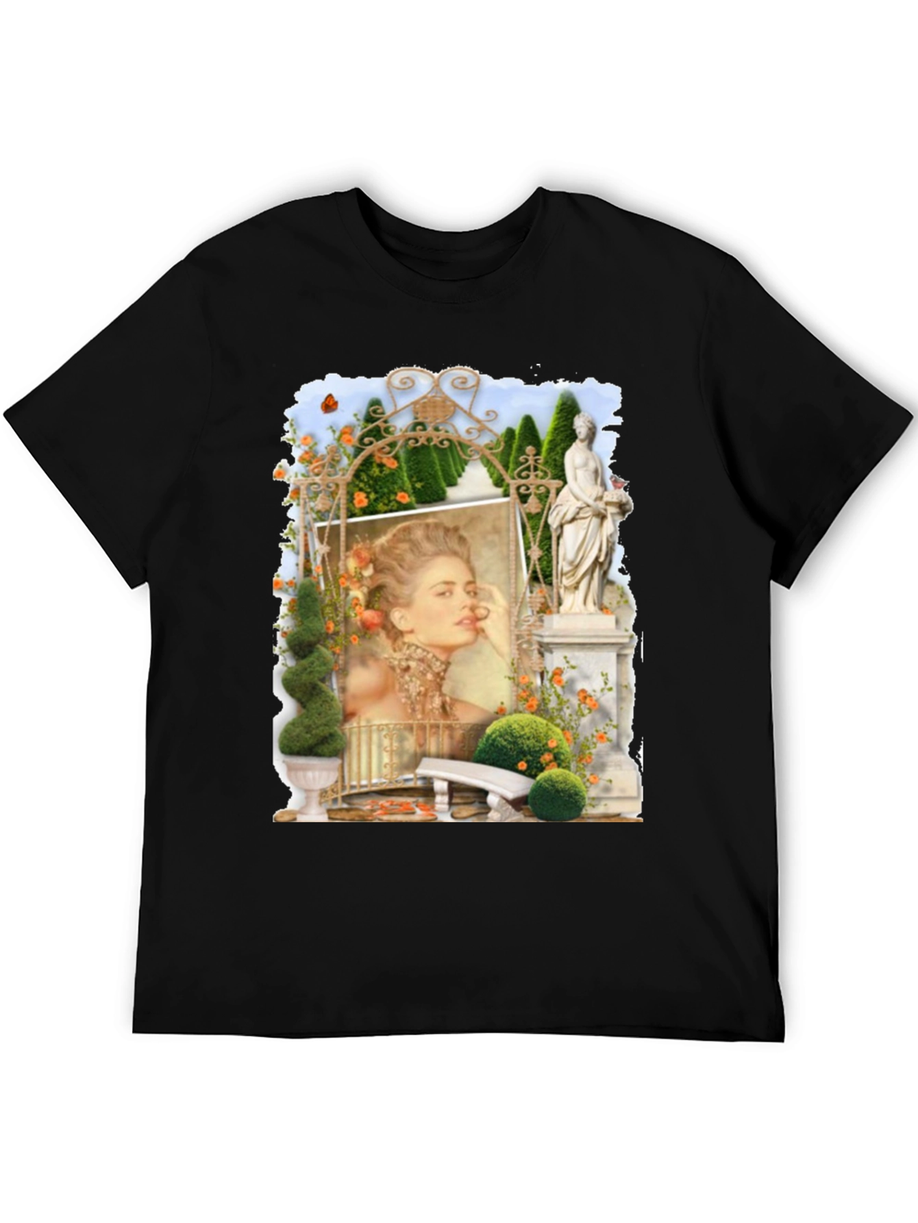 Elegant Garden Portrait Black T-Shirt