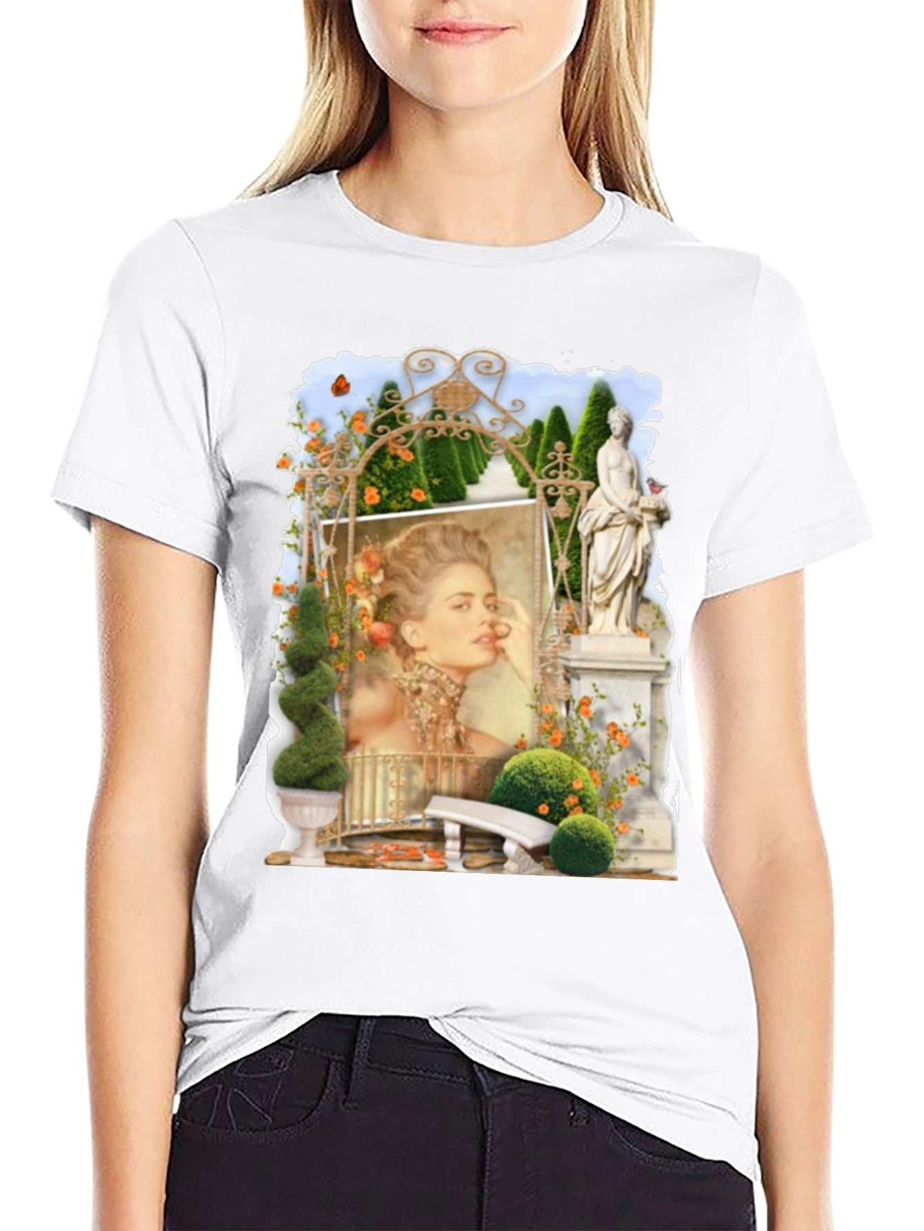 Elegant Garden Portrait Black T-Shirt