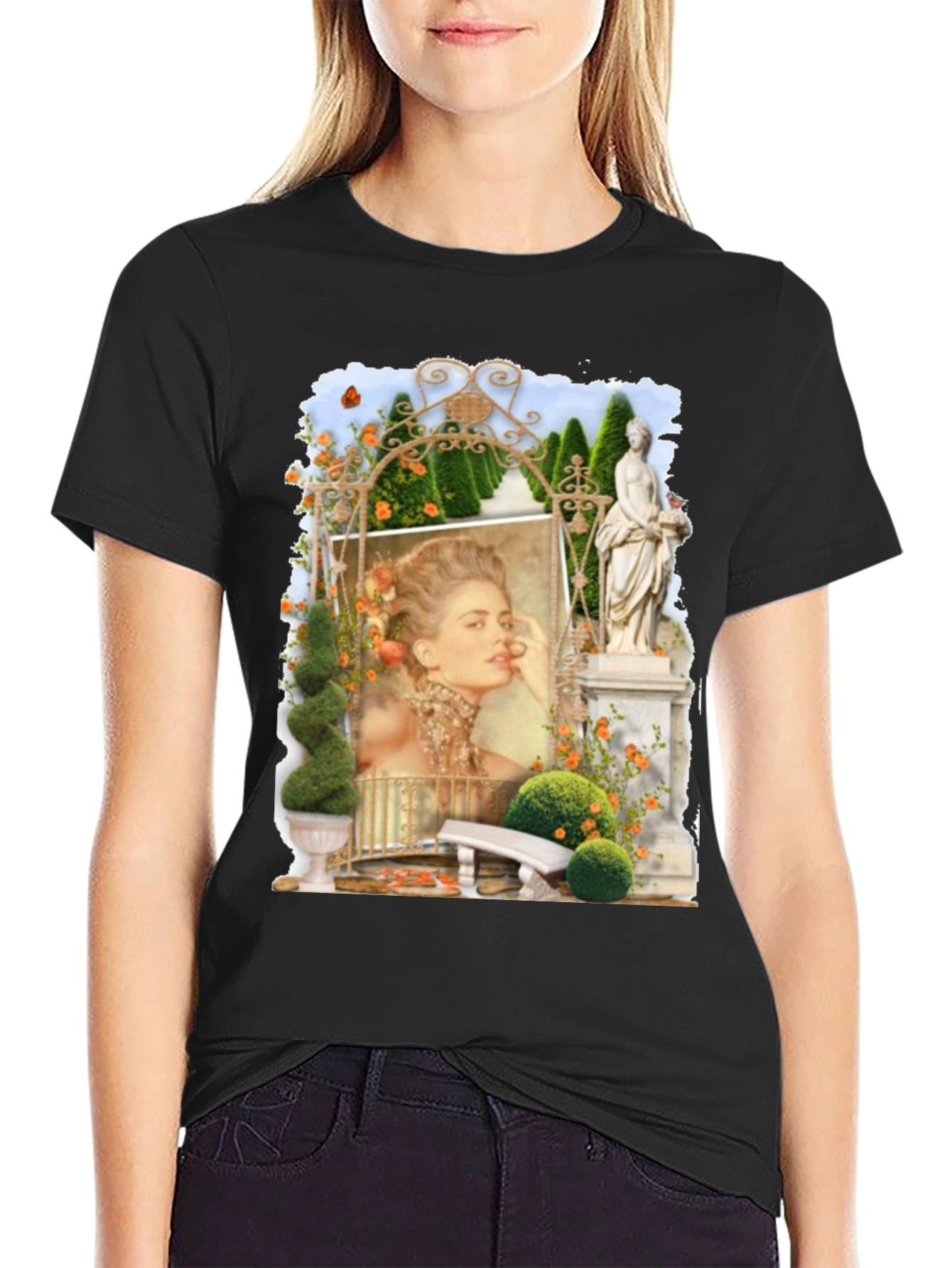 Elegant Garden Portrait Black T-Shirt