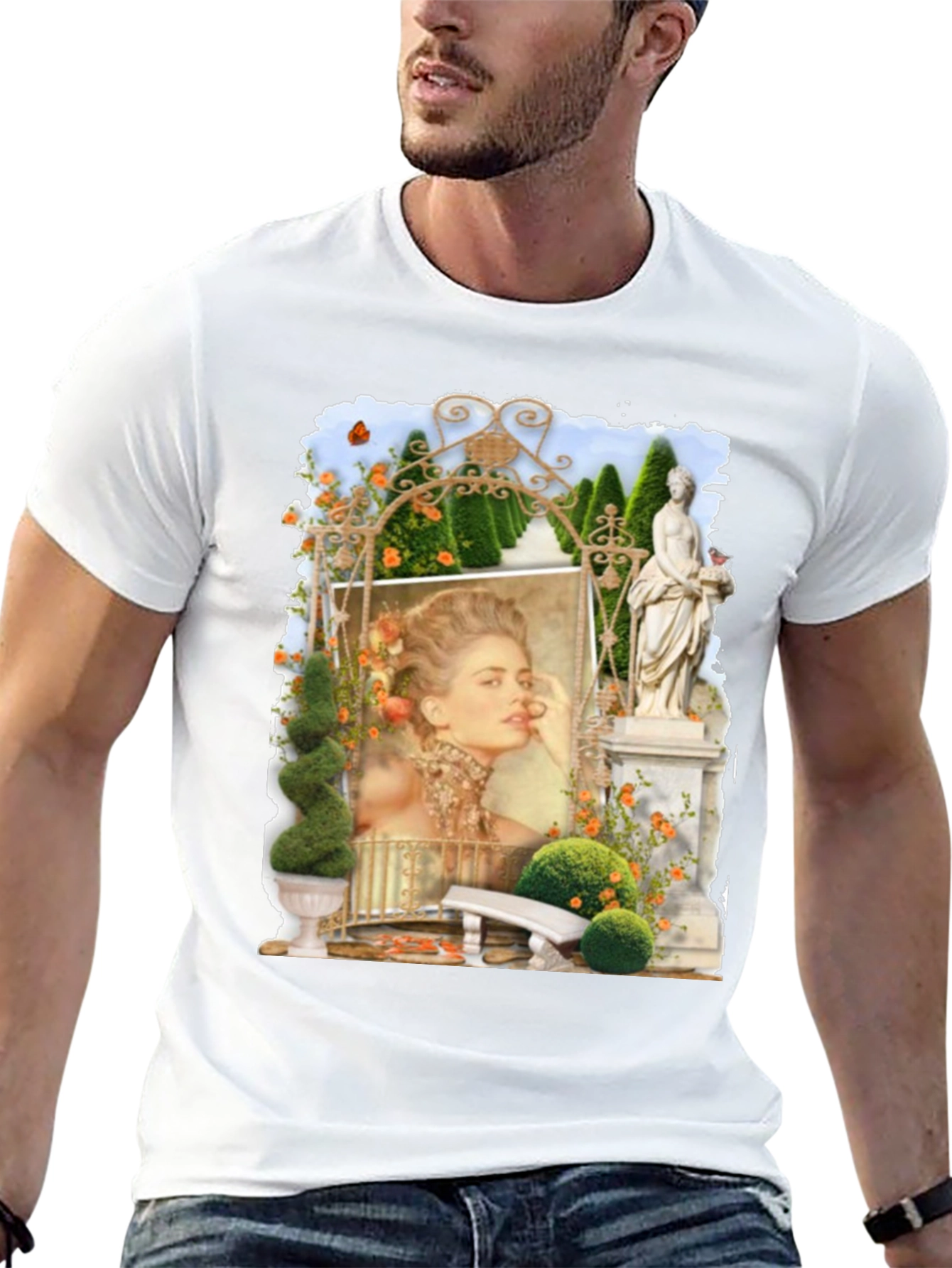 Elegant Garden Portrait Black T-Shirt
