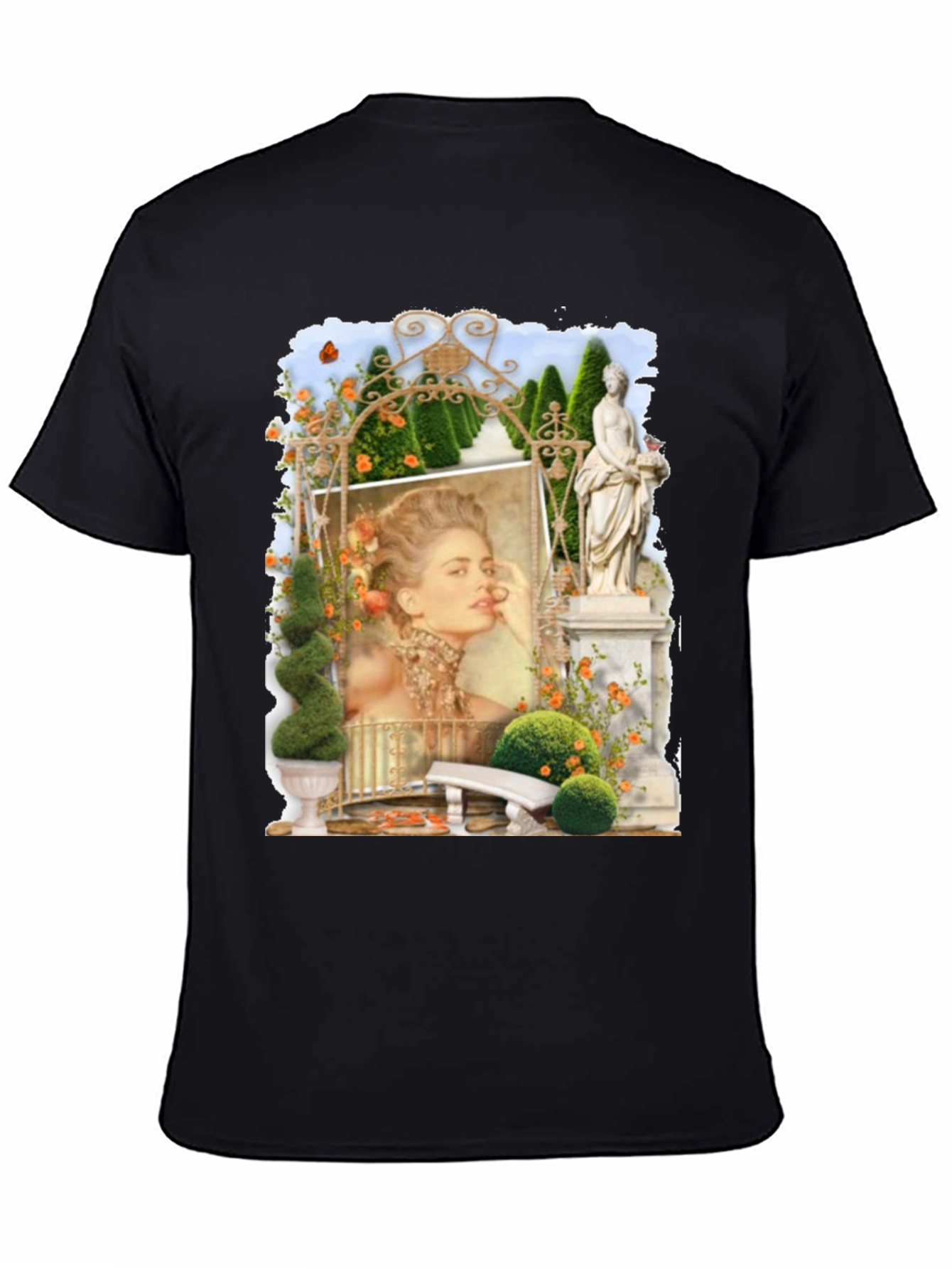 Elegant Garden Portrait Black T-Shirt