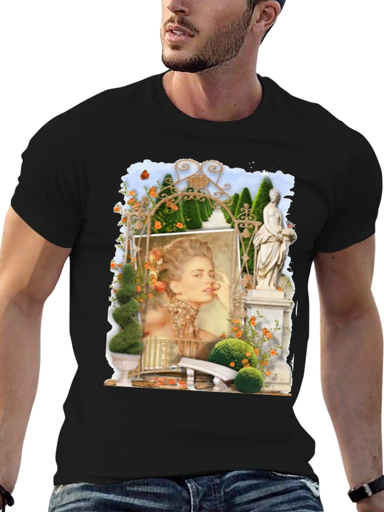 Elegant Garden Portrait Black T-Shirt