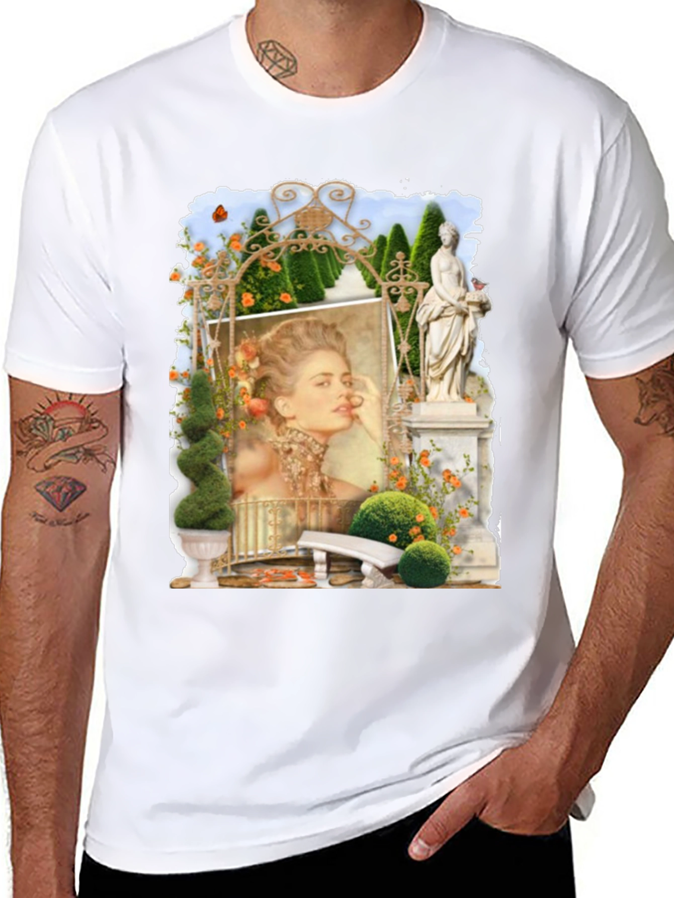 Elegant Garden Portrait Black T-Shirt