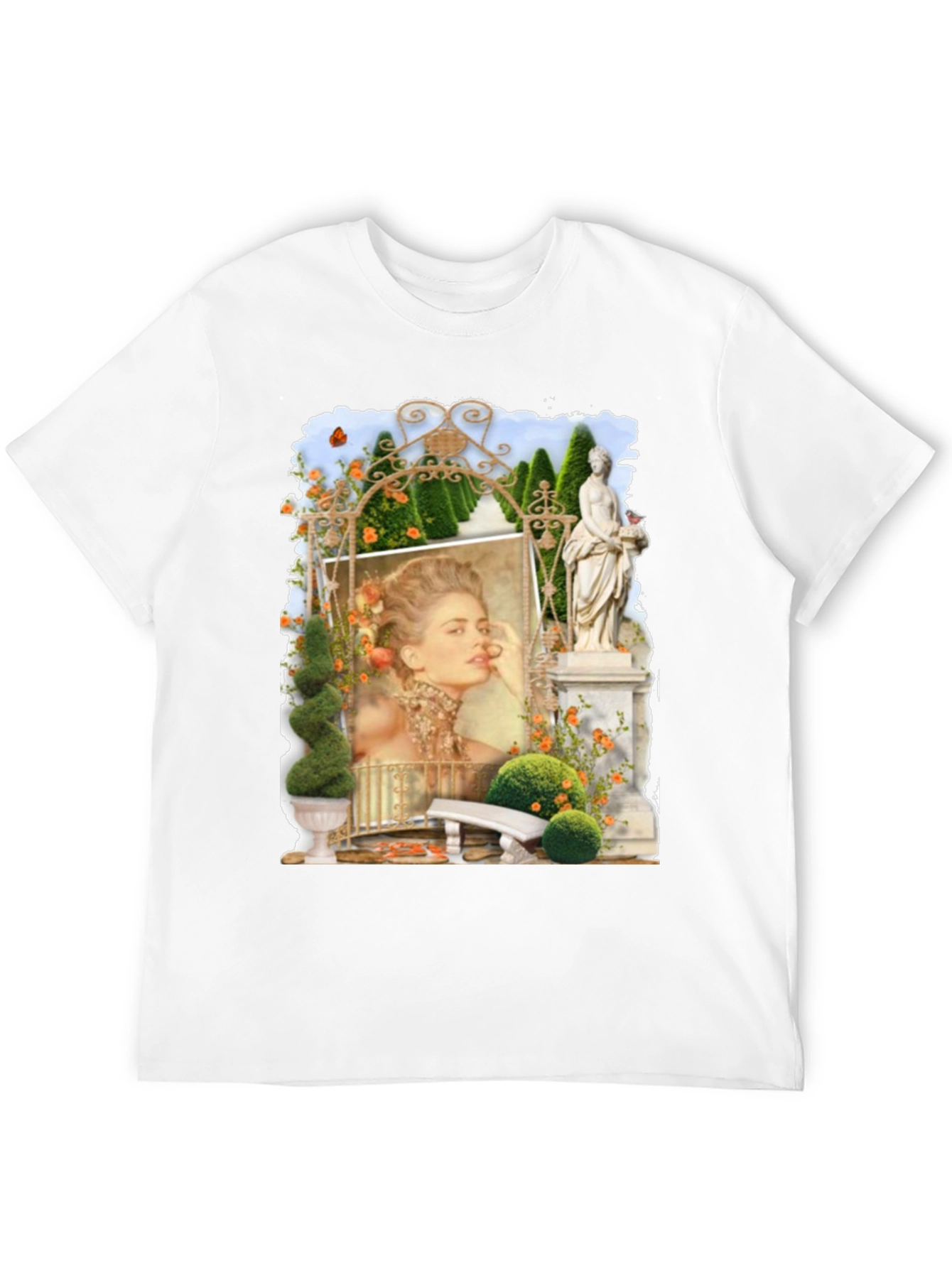 Elegant Garden Portrait Black T-Shirt