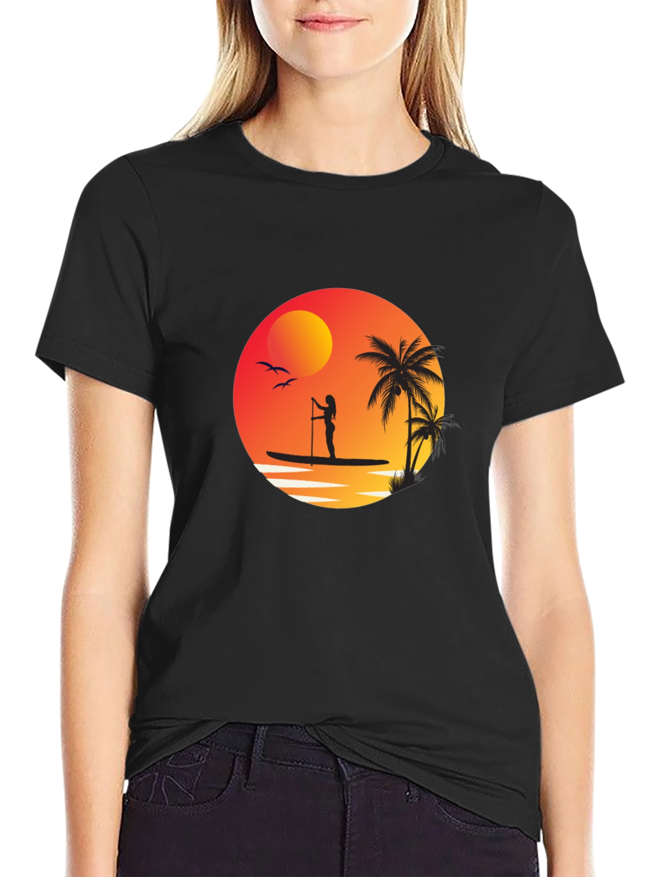 Sunset Paddleboard Graphic Tee - Black