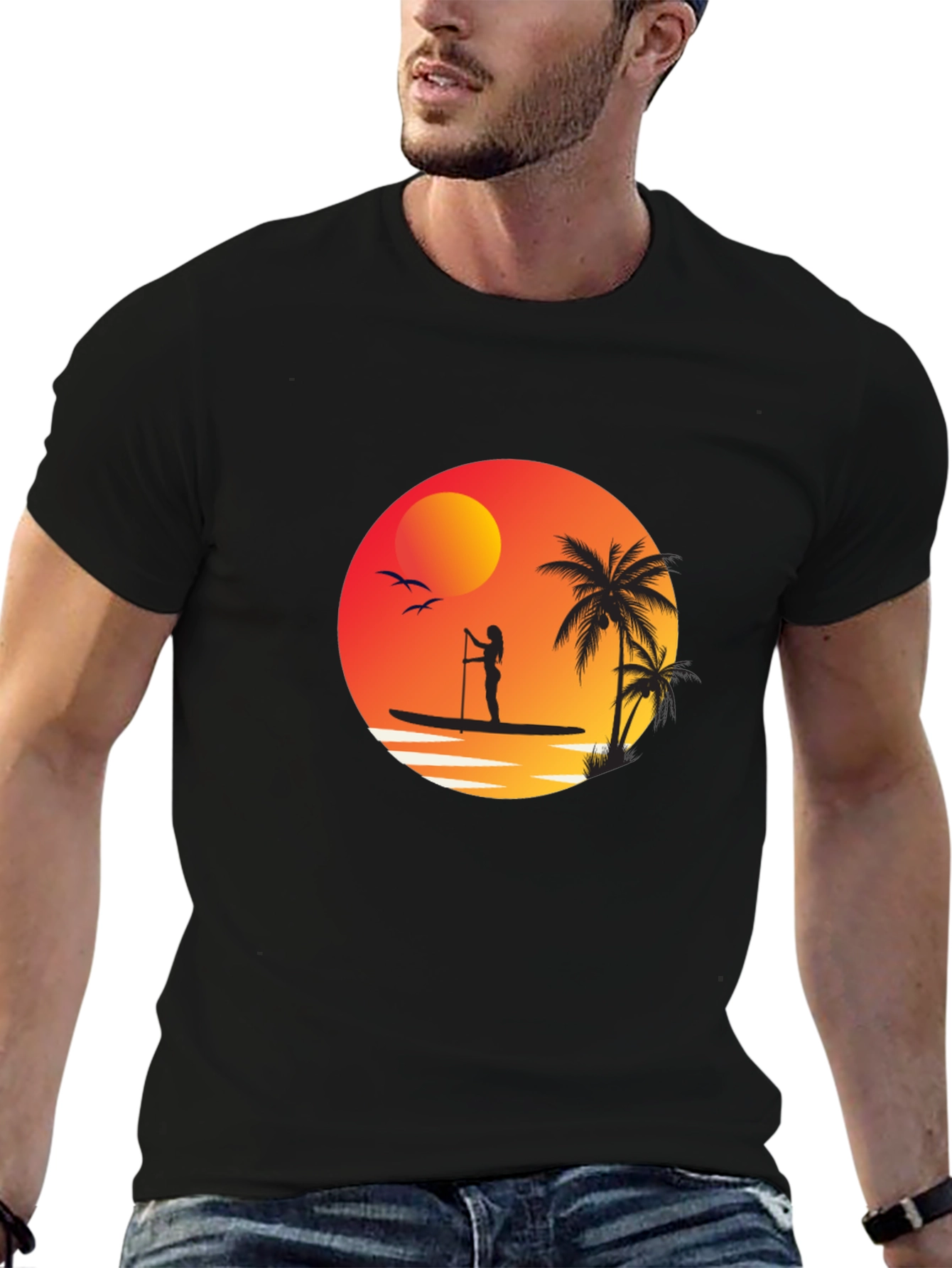 Sunset Paddleboard Graphic Tee - Black