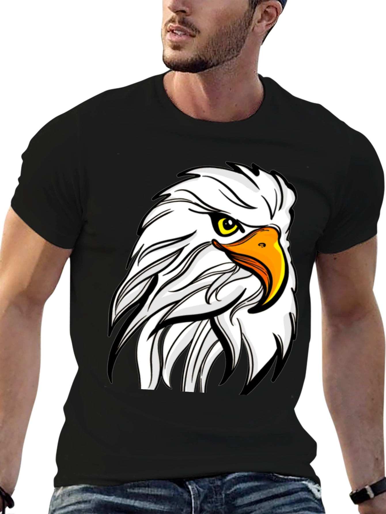 Bold Eagle Graphic Tee - Black Cotton T-Shirt