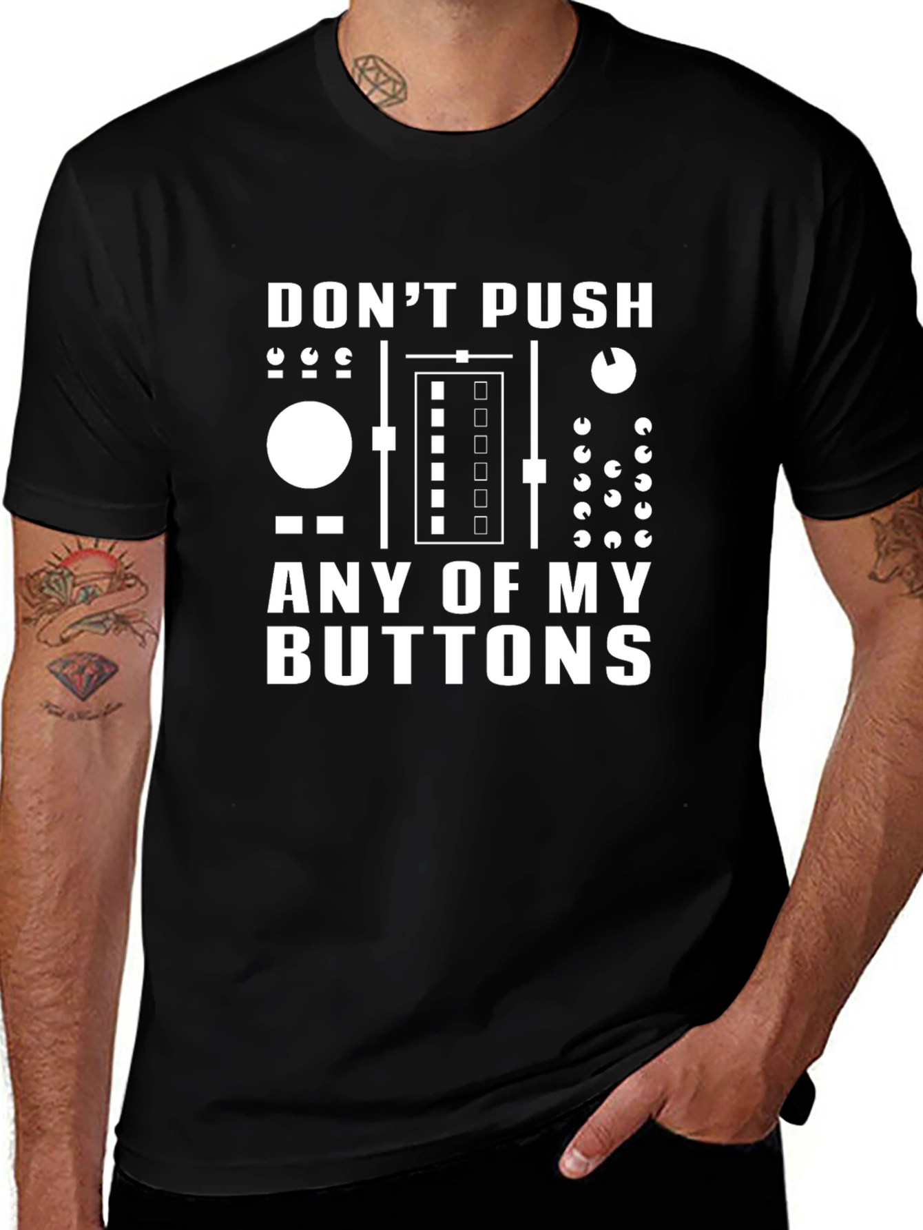 Dont Push My Buttons Black Graphic Tee