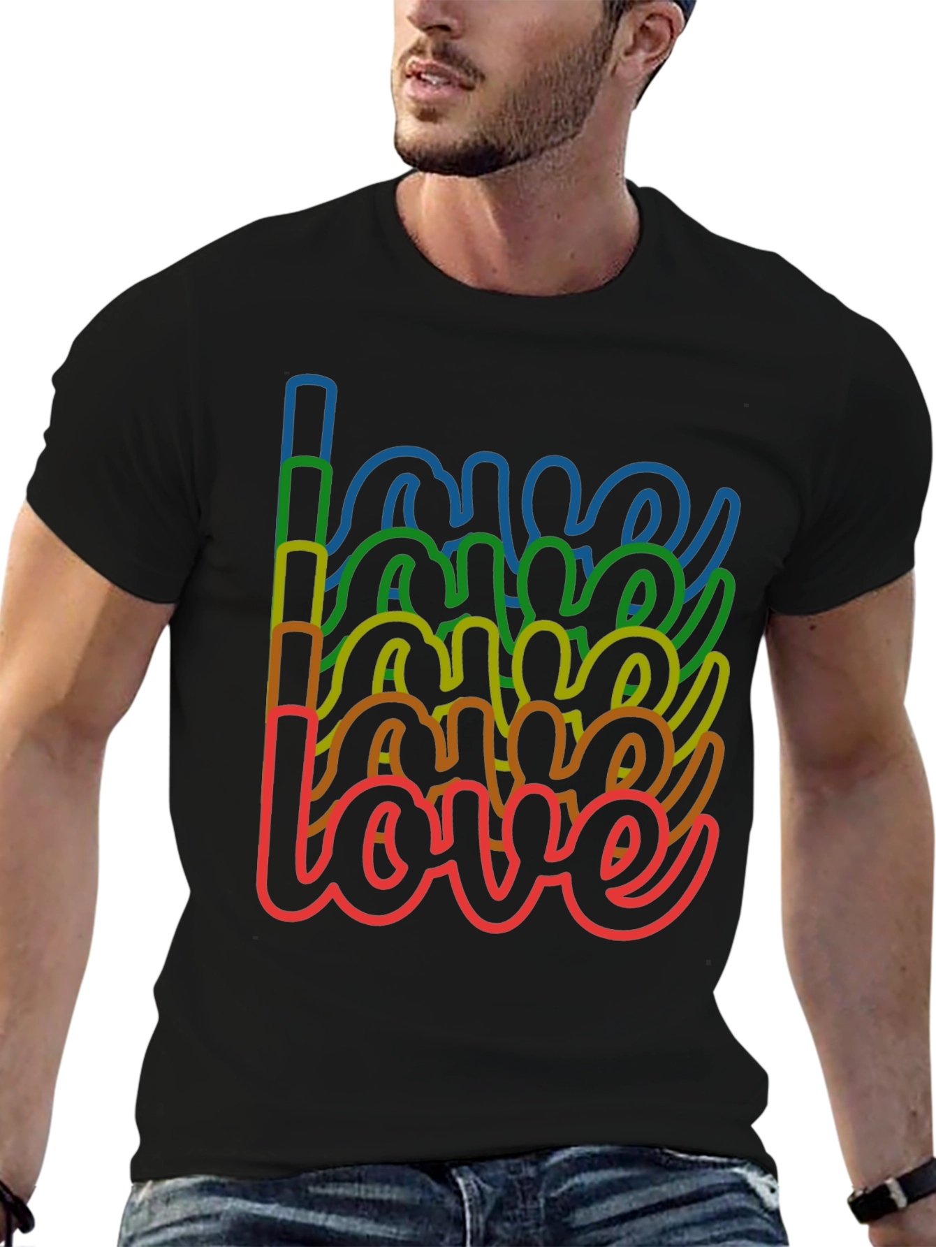 Rainbow Love Graphic Tee - Stylish Black T-Shirt