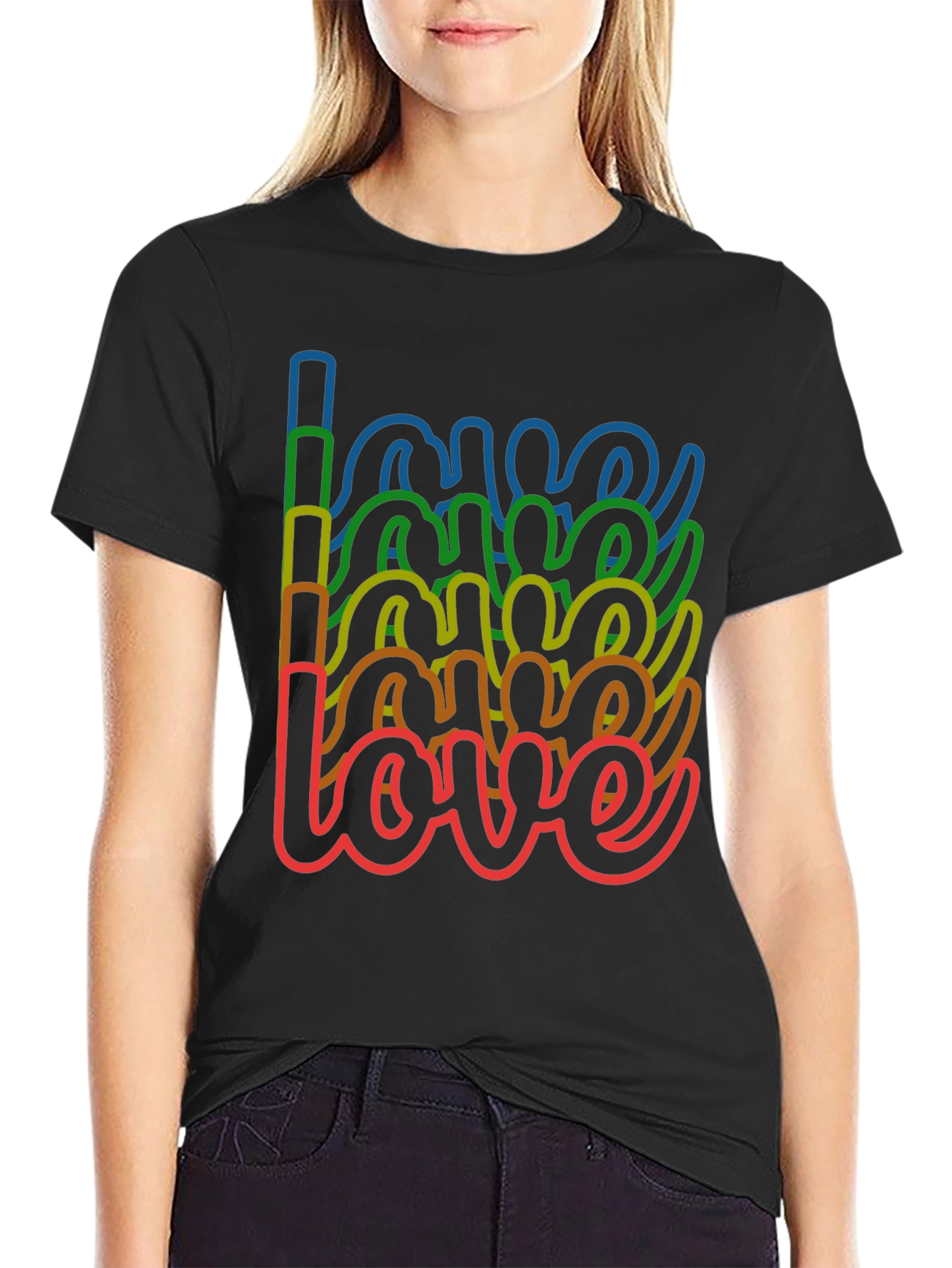 Rainbow Love Graphic Tee - Stylish Black T-Shirt