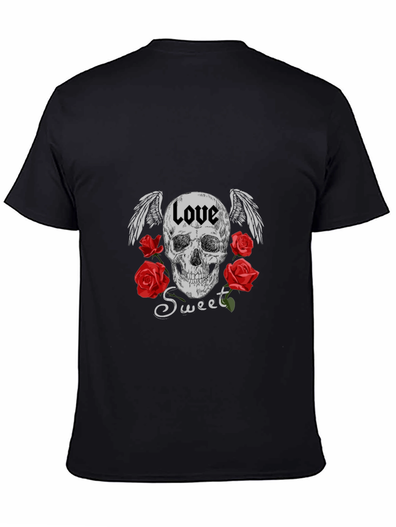 Love Sweet Skull Graphic Black T-Shirt