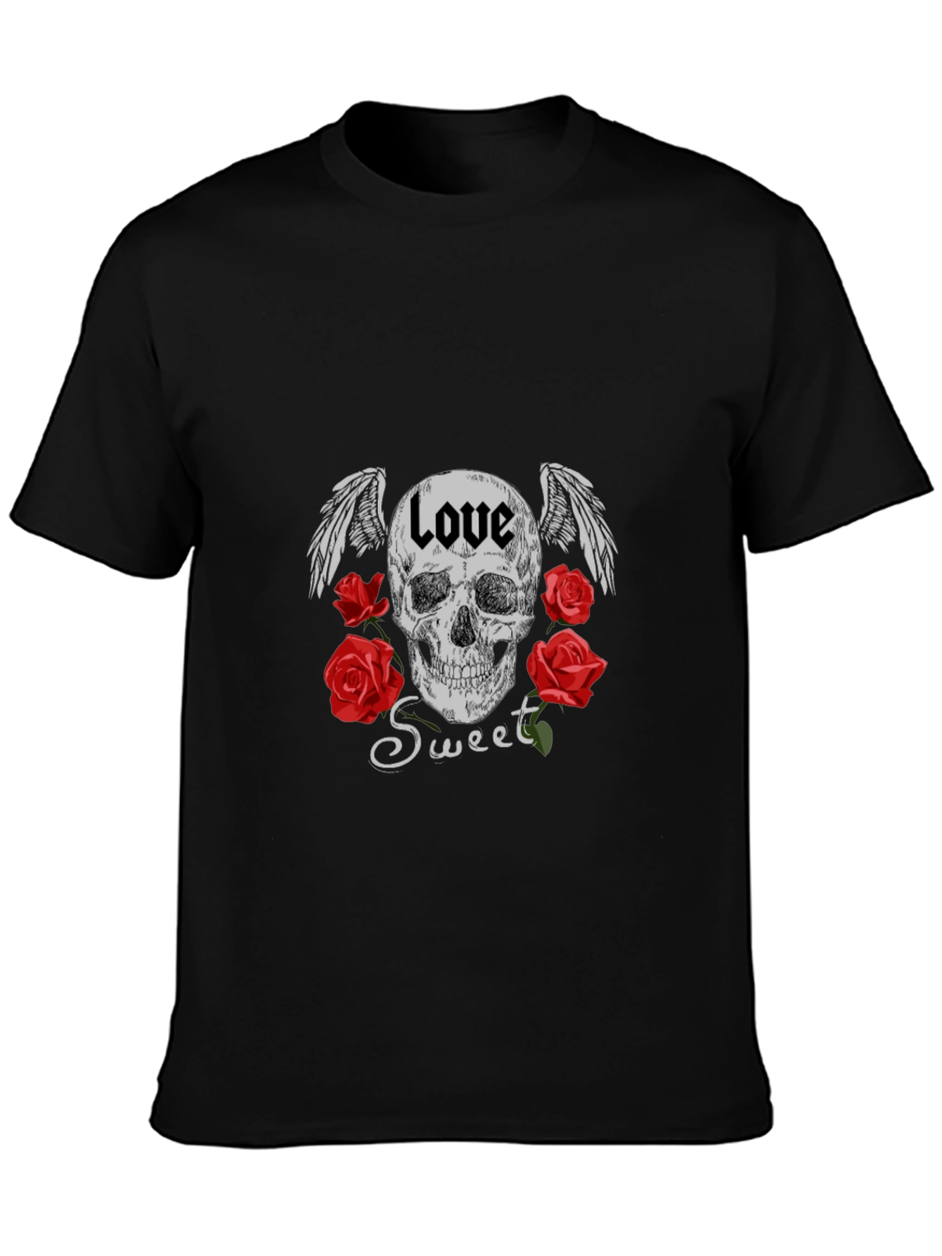 Love Sweet Skull Graphic Black T-Shirt