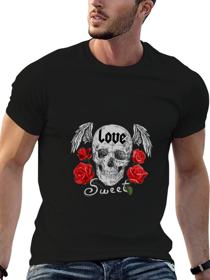 Love Sweet Skull Graphic Black T-Shirt