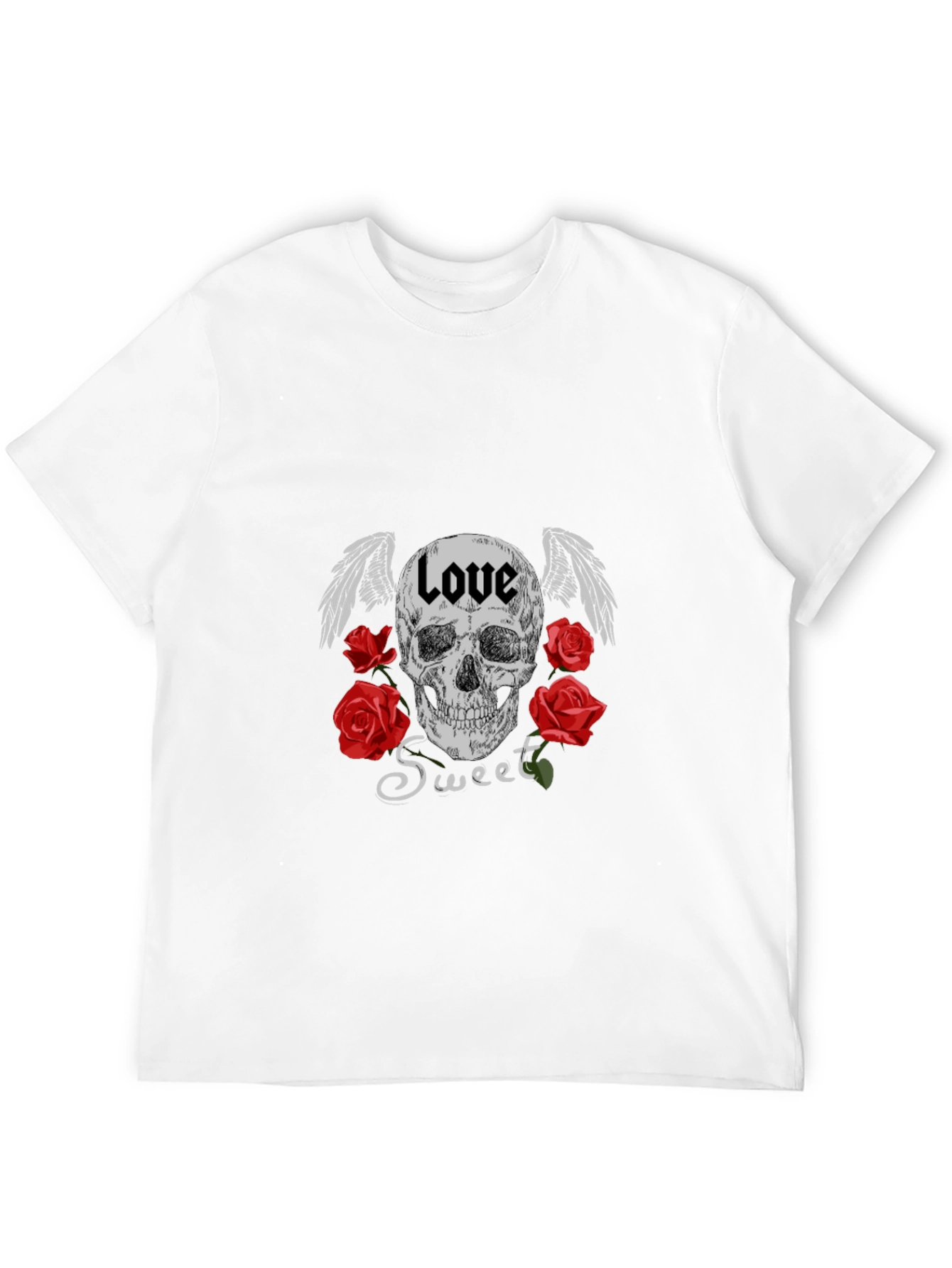 Love Sweet Skull Graphic Black T-Shirt