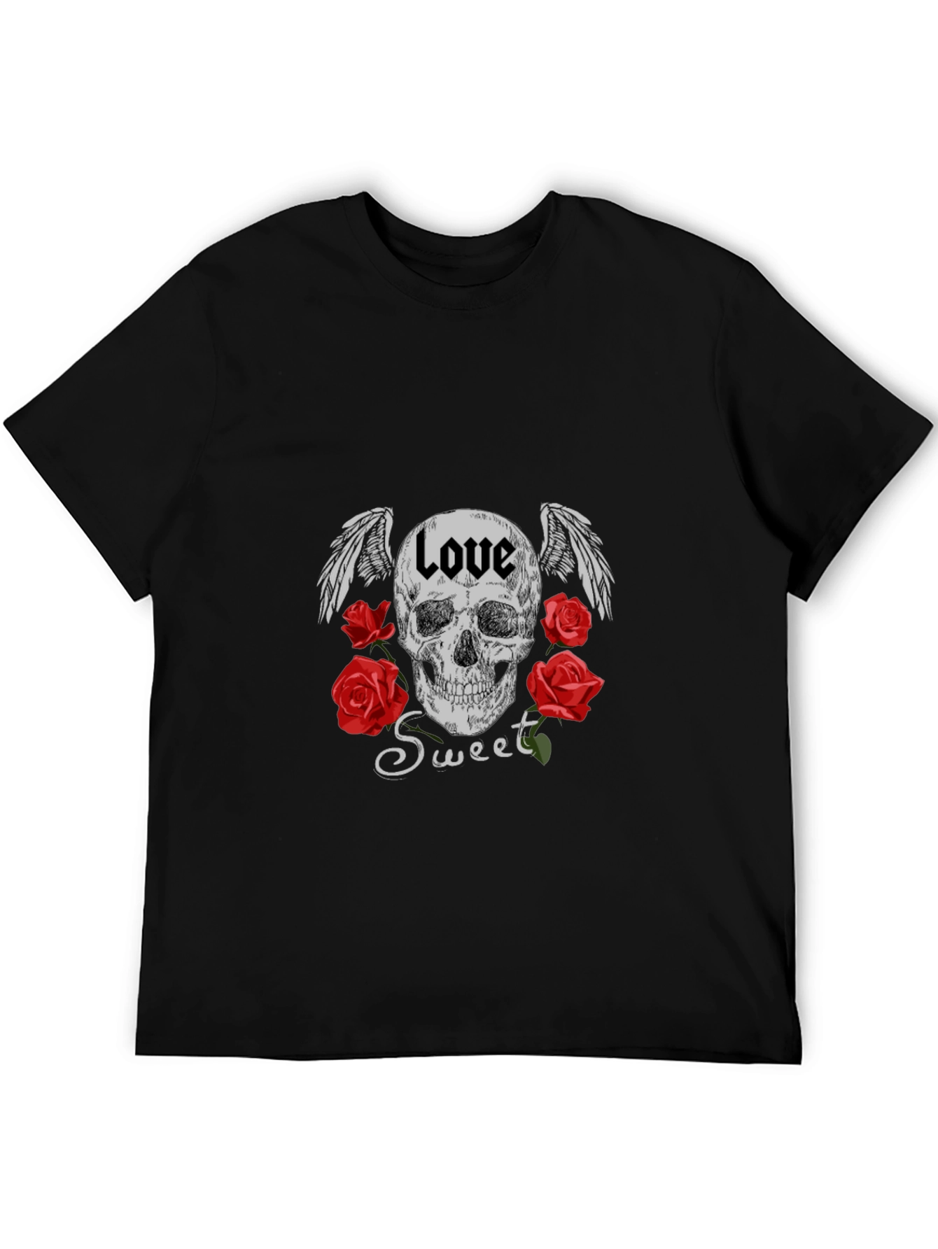 Love Sweet Skull Graphic Black T-Shirt