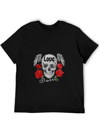 Love Sweet Skull Graphic Black T-Shirt