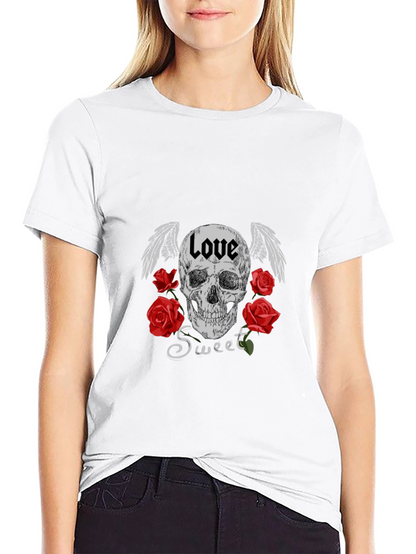 Love Sweet Skull Graphic Black T-Shirt