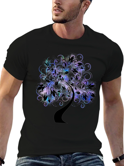 Abstract Tree Graphic Tee - Black Cotton Comfort