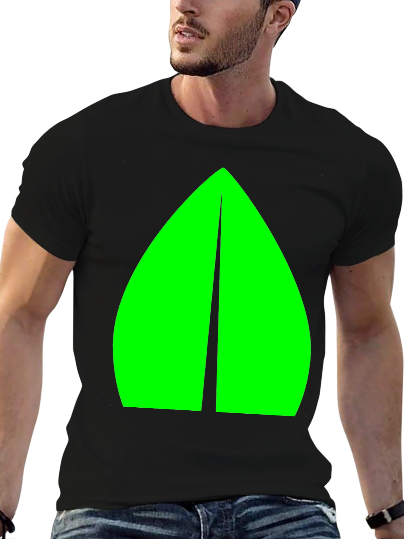 Geometric Green Graphic Black Tee