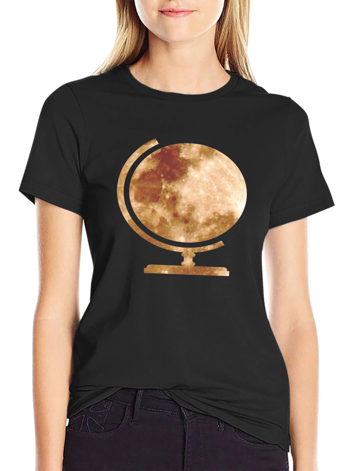 Moon Globe Graphic Tee - Stylish Space T-Shirt