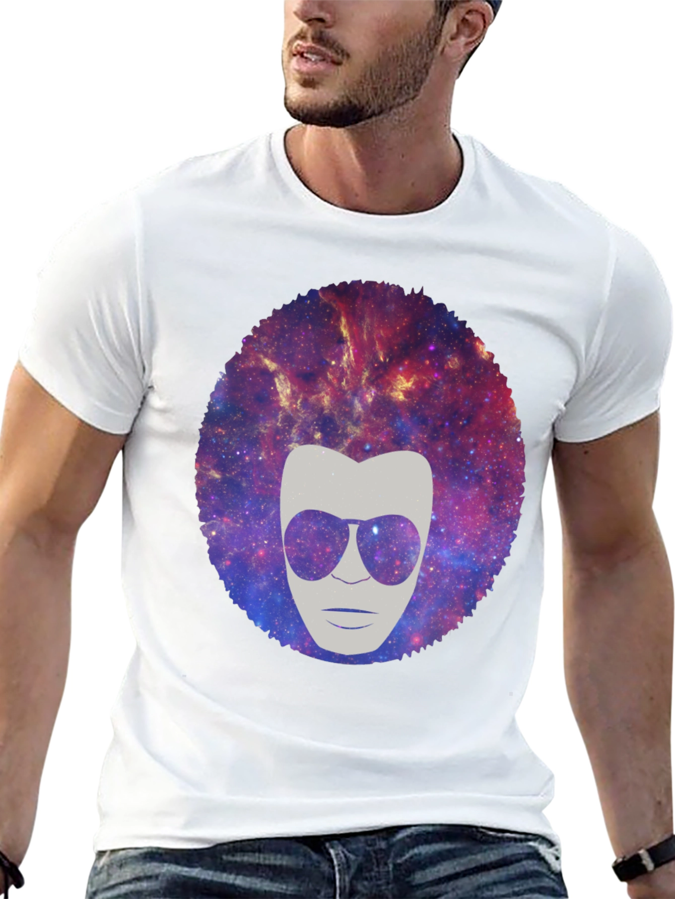 Galaxy Afro Man Graphic Tee - Cool & Unique!