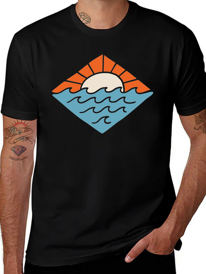 Sunset Waves Graphic Tee - Black