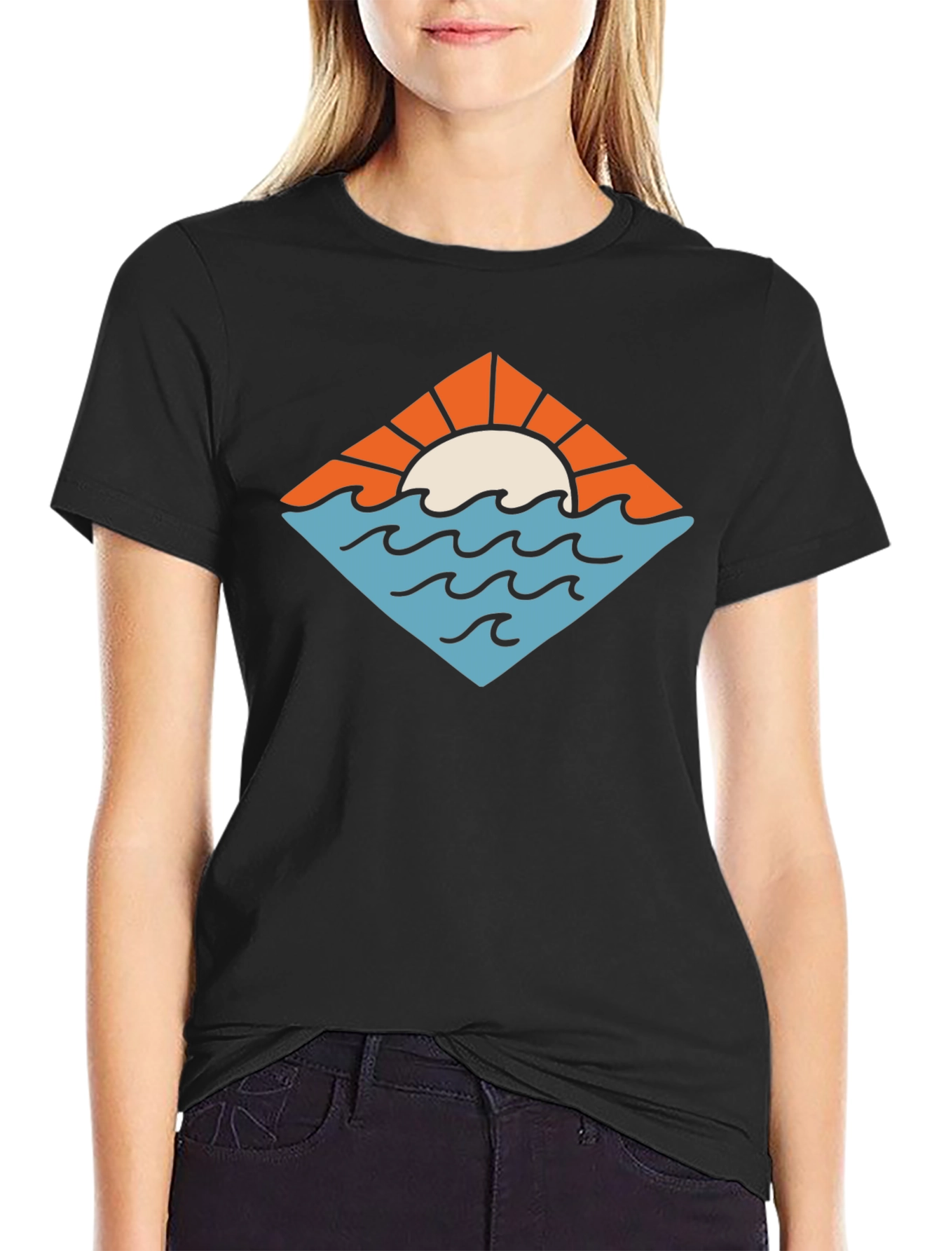 Sunset Waves Graphic Tee - Black
