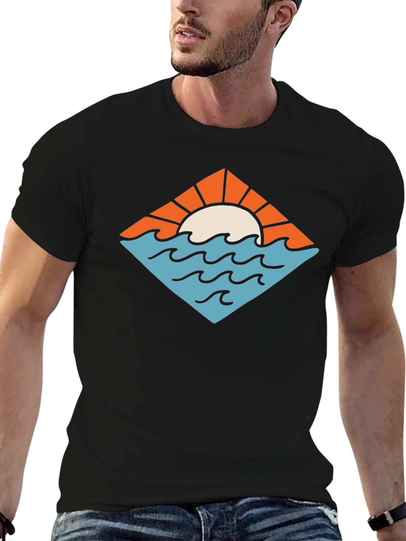 Sunset Waves Graphic Tee - Black