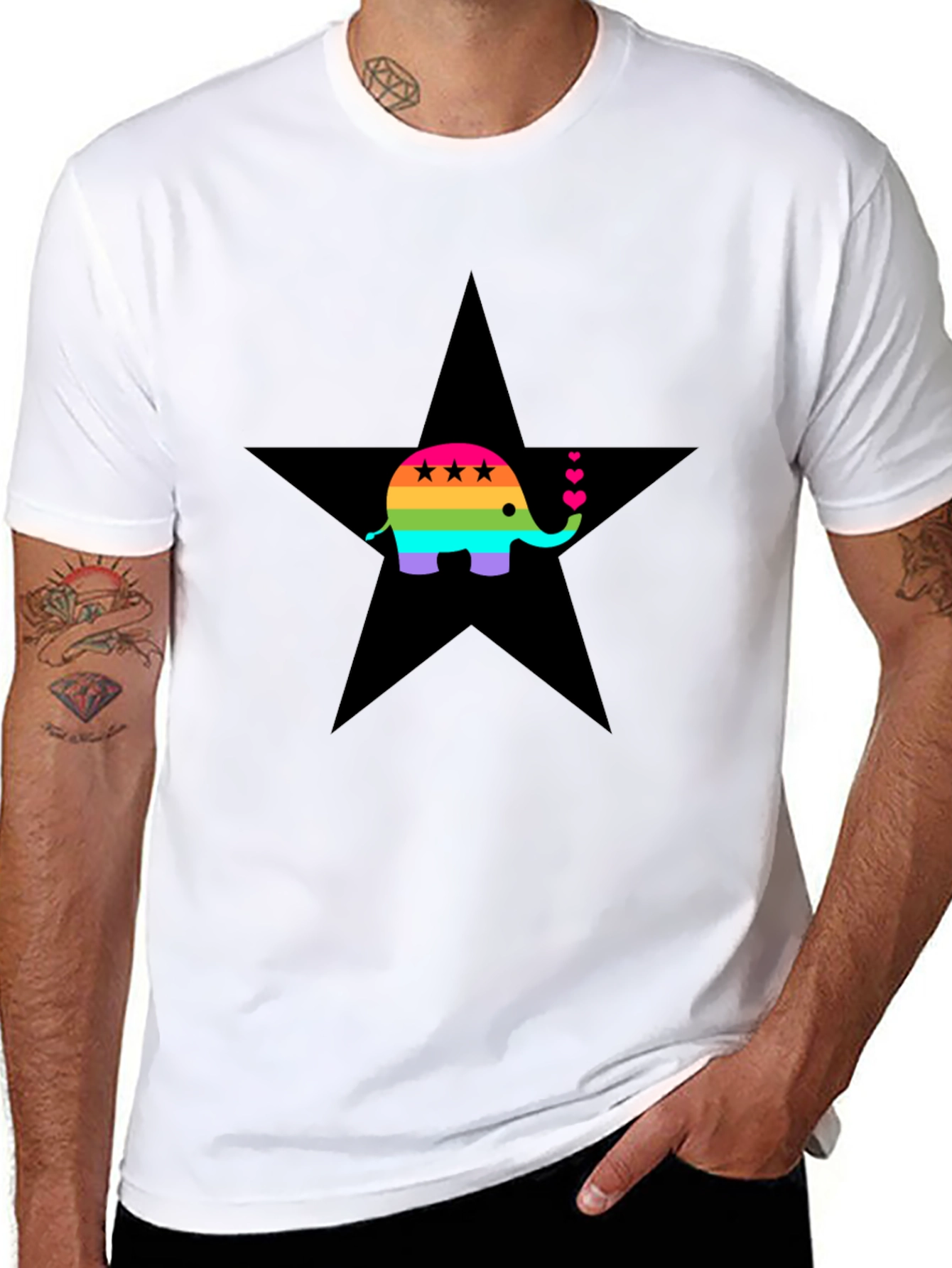 Rainbow Elephant Star Tee - Stylish Graphic Print Shirt