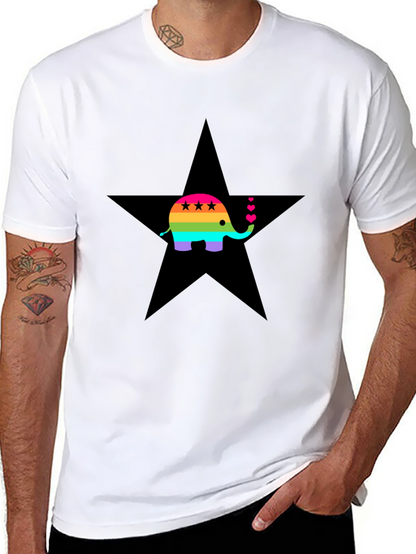 Rainbow Elephant Star Tee - Stylish Graphic Print Shirt