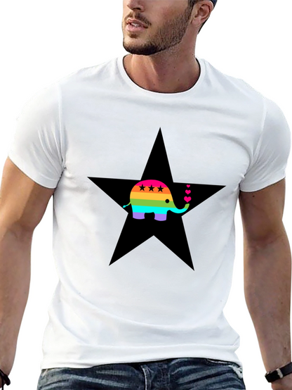 Rainbow Elephant Star Tee - Stylish Graphic Print Shirt