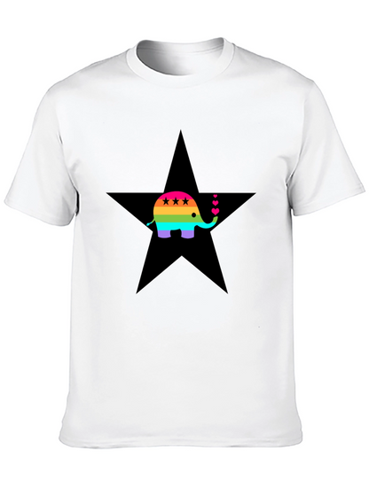Rainbow Elephant Star Tee - Stylish Graphic Print Shirt