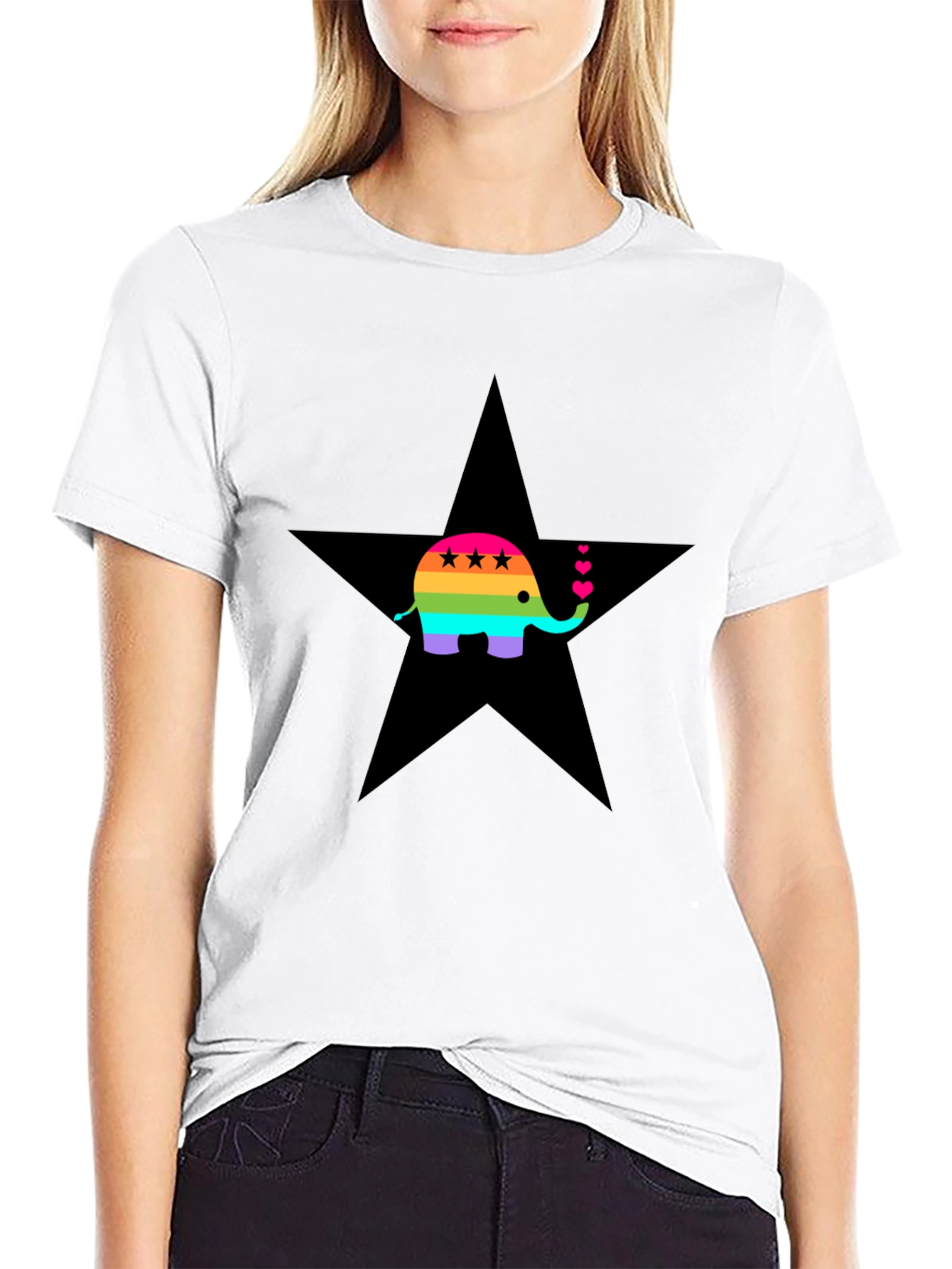 Rainbow Elephant Star Tee - Stylish Graphic Print Shirt