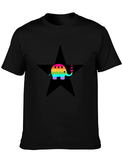 Rainbow Elephant Star Tee - Stylish Graphic Print Shirt