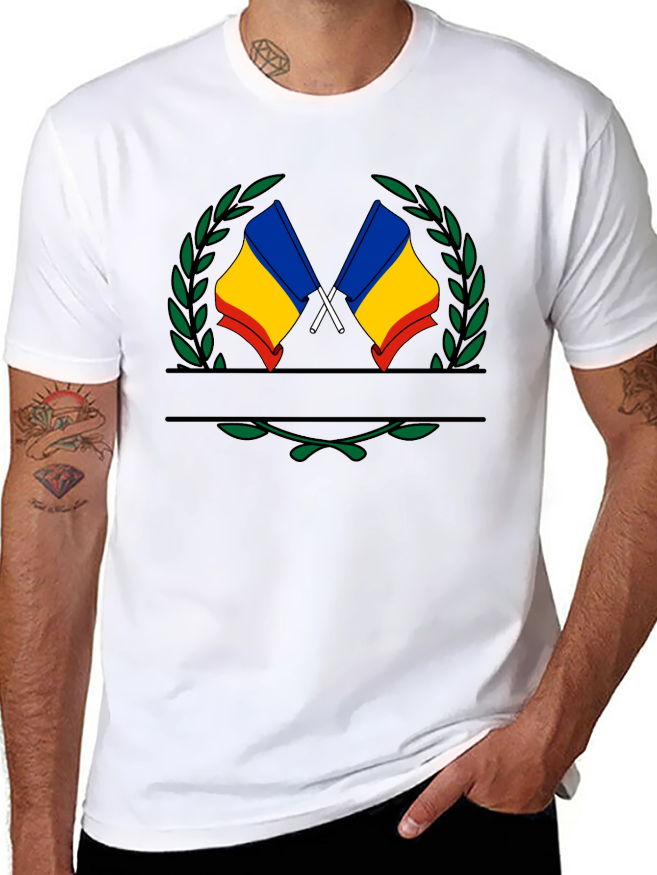 Romania Flag Crest Black T-Shirt