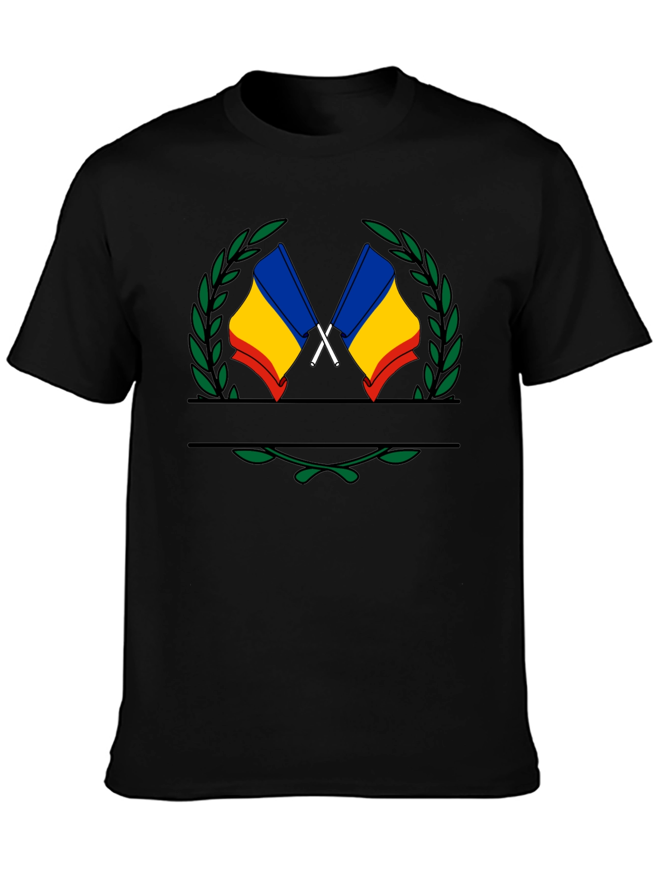 Romania Flag Crest Black T-Shirt