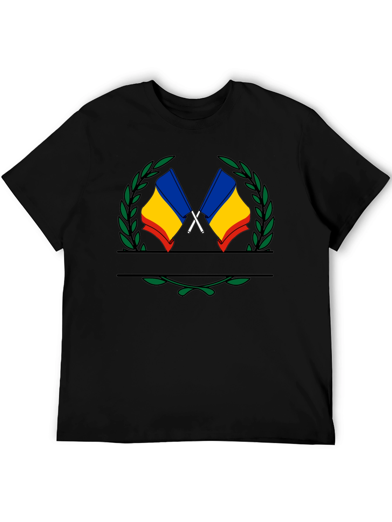 Romania Flag Crest Black T-Shirt